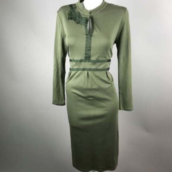 Wall London Dresses & Skirts - Wall London Olive Long Sleeve Dress Sz M Ribbon